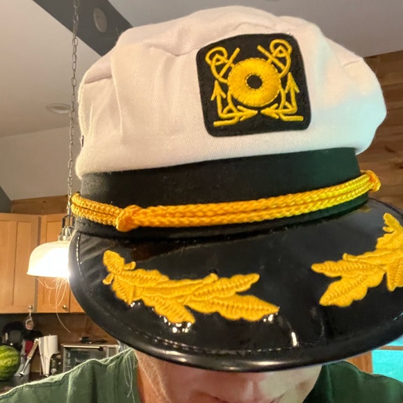 Captains HAT ship yacht SnapBack yellow embroidery anchor roping emblem on brim - Picture 2 of 16